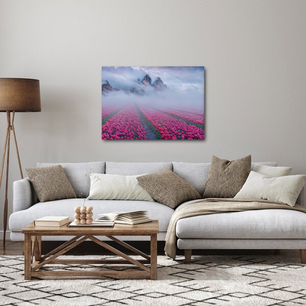 Obraz - Krajobraz z polami tulipanów (70x50 cm)