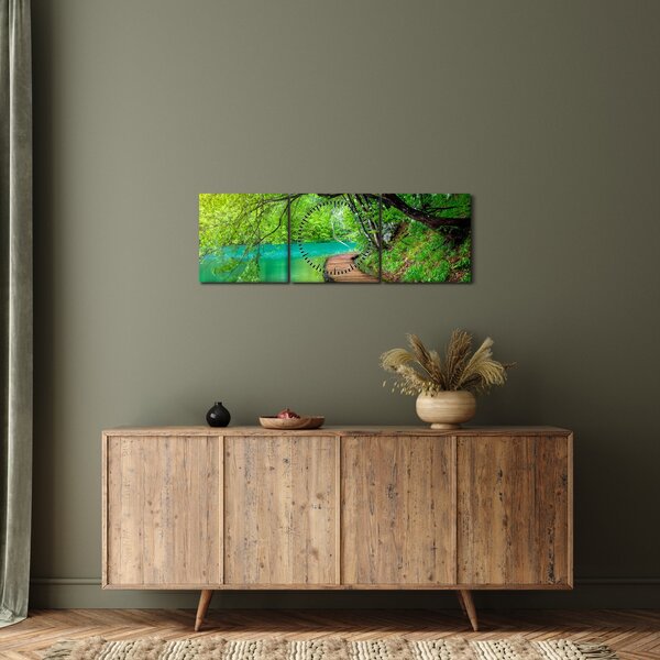 Obraz - Jeziora Plitwickie (z zegarem) (90x30 cm)