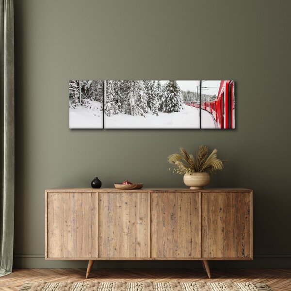 Obraz - Pociąg w zaśnieżonym krajobrazie (170x50 cm)