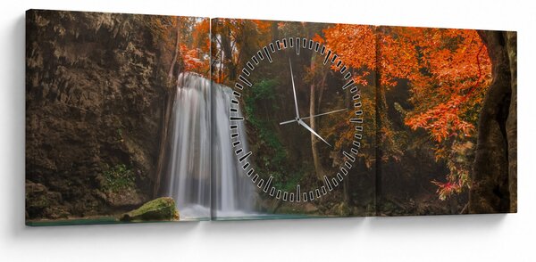 Obraz - Wodospad w Tajlandii (z zegarem) (90x30 cm)
