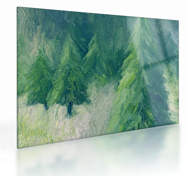 Obraz na szkle - Malowane drzewa iglaste (70x50 cm)