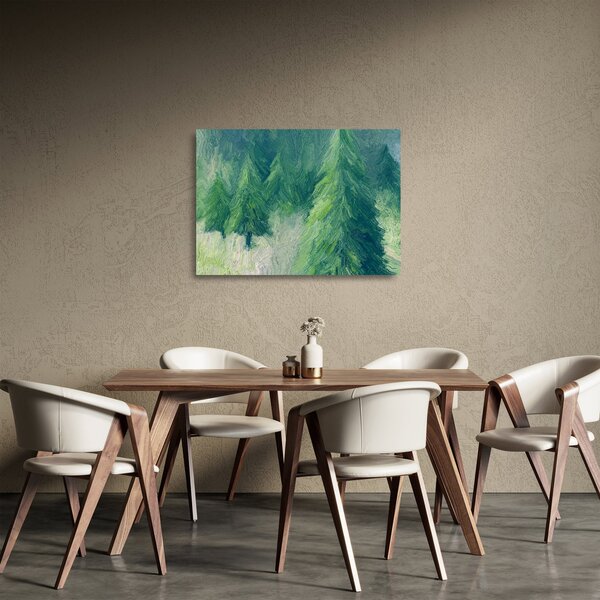 Obraz na szkle - Malowane drzewa iglaste (70x50 cm)