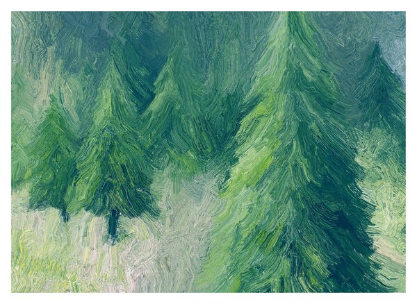 Obraz na szkle - Malowane drzewa iglaste (70x50 cm)