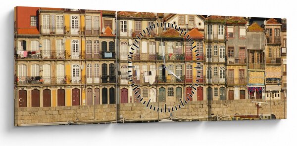 Obraz - Dzielnica Waterfront, Portugalia (z zegarem) (90x30 cm)