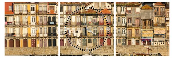 Obraz - Dzielnica Waterfront, Portugalia (z zegarem) (90x30 cm)