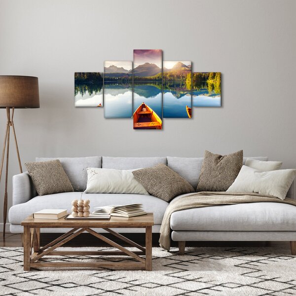 Obraz - Jezioro z łodziami (125x70 cm)