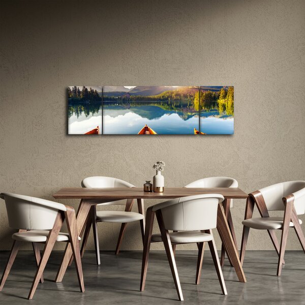 Obraz - Jezioro z łodziami (170x50 cm)
