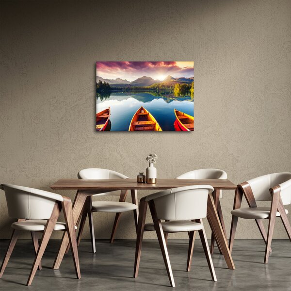 Obraz - Jezioro z łodziami (70x50 cm)