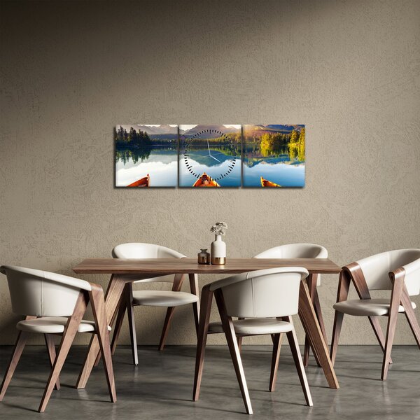 Obraz - Jezioro z łodziami (z zegarem) (90x30 cm)