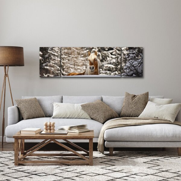 Obraz - Koń w zimowym krajobrazie (170x50 cm)