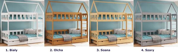 Szare łóżko piętrowe domek dla dzieci w stylu skandynawskim W4-N74