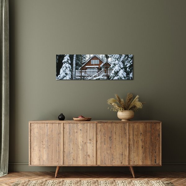 Obraz - Drewniany domek (z zegarem) (90x30 cm)