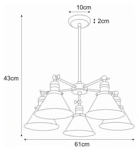 Pięcioramienny industrialny żyrandol - S602-Korel