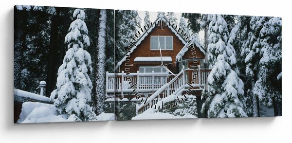 Obraz - Drewniany domek (z zegarem) (90x30 cm)