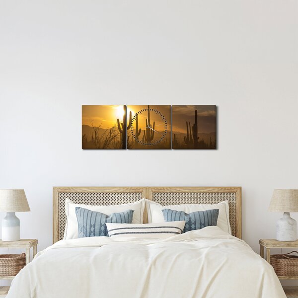 Obraz - Kaktusy Saguaro (z zegarem) (90x30 cm)
