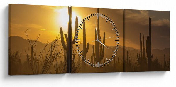 Obraz - Kaktusy Saguaro (z zegarem) (90x30 cm)
