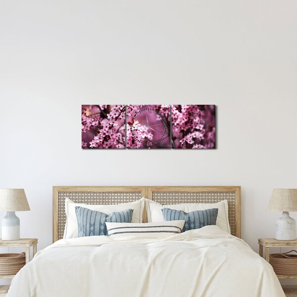 Obraz - Różowa sakura (z zegarem) (90x30 cm)