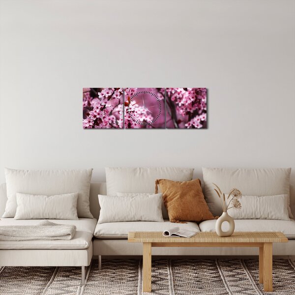 Obraz - Różowa sakura (z zegarem) (90x30 cm)