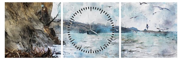 Obraz - Rafa, akwarela (z zegarem) (90x30 cm)