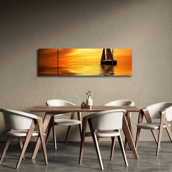 Obraz - Żaglówka o zachodzie słońca (170x50 cm)