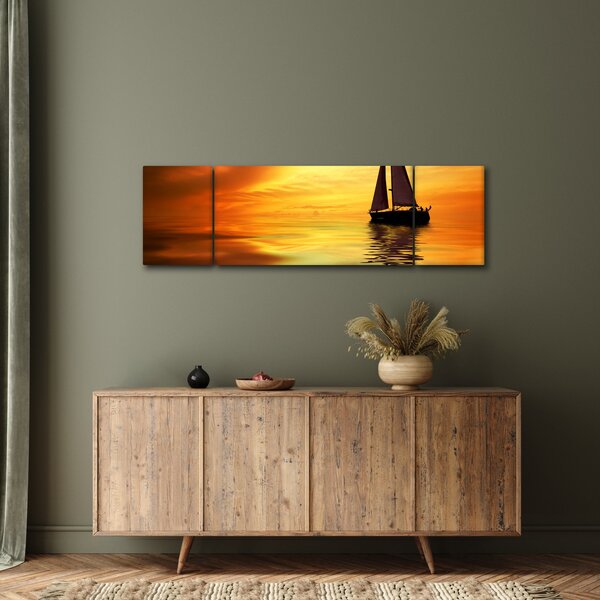 Obraz - Żaglówka o zachodzie słońca (170x50 cm)