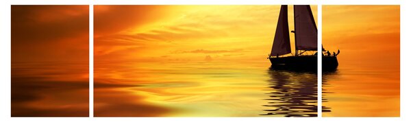 Obraz - Żaglówka o zachodzie słońca (170x50 cm)