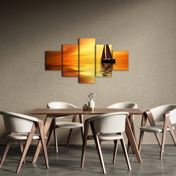 Obraz - Żaglówka o zachodzie słońca (125x70 cm)
