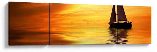 Obraz - Żaglówka o zachodzie słońca (170x50 cm)