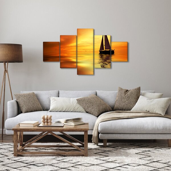 Obraz - Żaglówka o zachodzie słońca (125x70 cm)