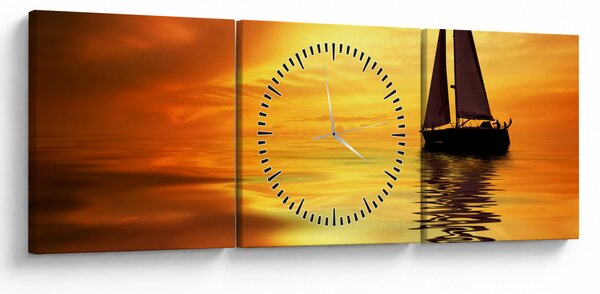 Obraz - Żaglówka o zachodzie słońca (z zegarem) (90x30 cm)