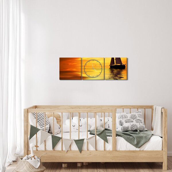 Obraz - Żaglówka o zachodzie słońca (z zegarem) (90x30 cm)