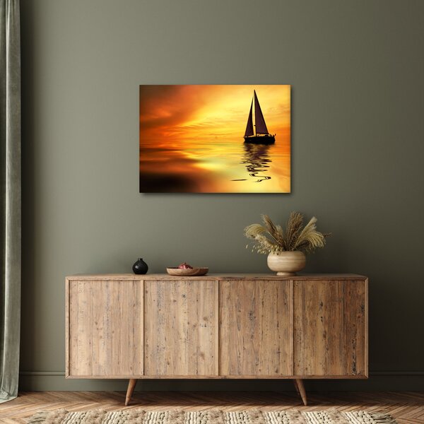 Obraz - Żaglówka o zachodzie słońca (70x50 cm)