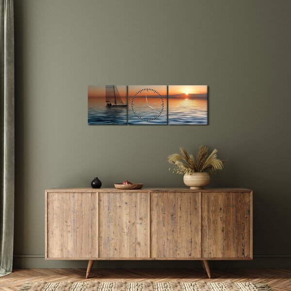 Obraz - Żaglówki na morzu (z zegarem) (90x30 cm)