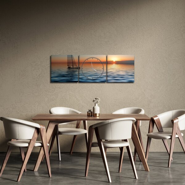 Obraz - Żaglówki na morzu (z zegarem) (90x30 cm)