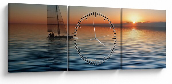 Obraz - Żaglówki na morzu (z zegarem) (90x30 cm)