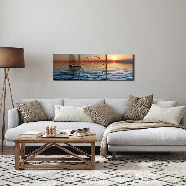 Obraz - Żaglówki na morzu (z zegarem) (90x30 cm)