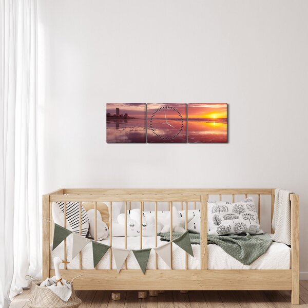 Obraz - Plaża o zachodzie słońca (z zegarem) (90x30 cm)