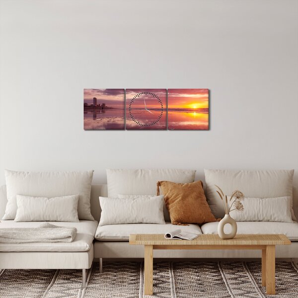 Obraz - Plaża o zachodzie słońca (z zegarem) (90x30 cm)