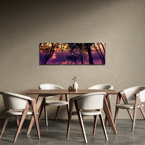 Obraz - Drzewa o zachodzie słońca (z zegarem) (90x30 cm)