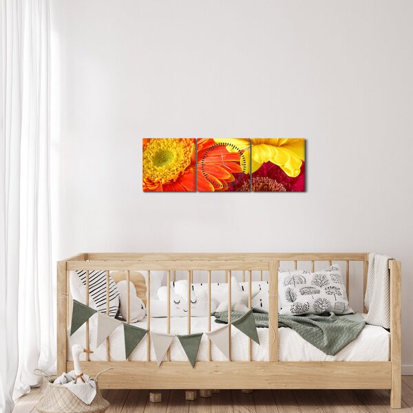 Obraz - Kwiaty Gerbery (z zegarem) (90x30 cm)