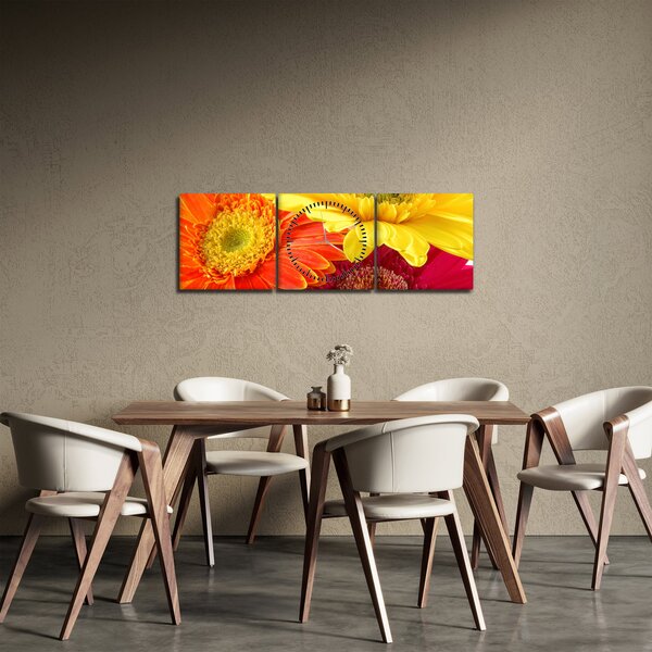Obraz - Kwiaty Gerbery (z zegarem) (90x30 cm)