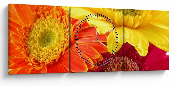 Obraz - Kwiaty Gerbery (z zegarem) (90x30 cm)