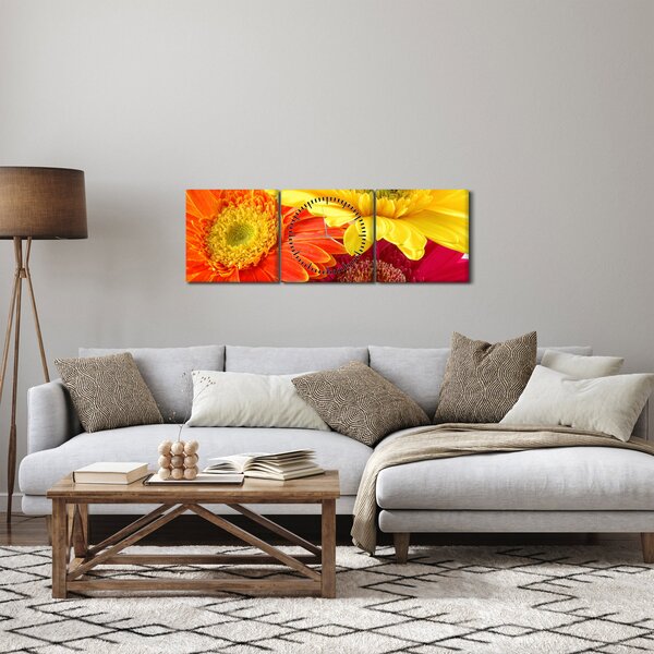 Obraz - Kwiaty Gerbery (z zegarem) (90x30 cm)