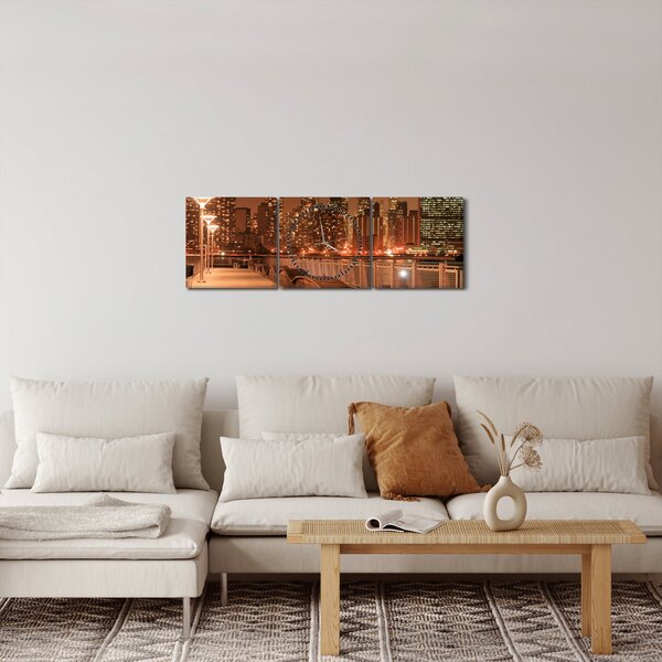 Obraz - Nocne miasto (z zegarem) (90x30 cm)