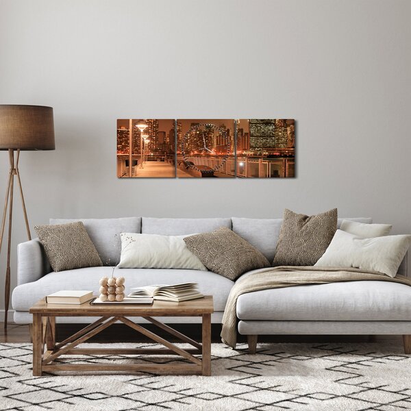 Obraz - Nocne miasto (z zegarem) (90x30 cm)