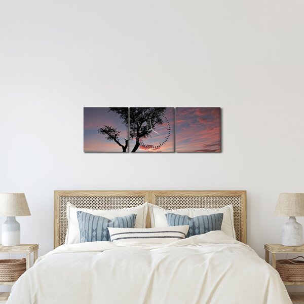 Obraz - Drzewo i czerwonawe odcienie (z zegarem) (90x30 cm)