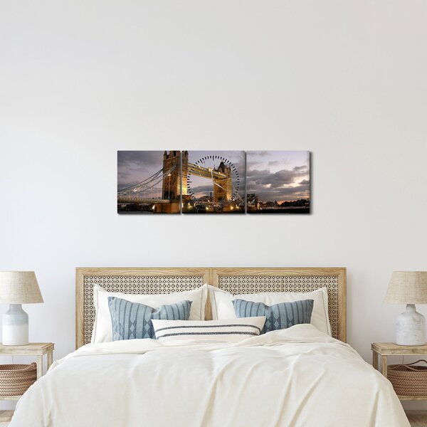 Obraz - Tower Bridge nocą (z zegarem) (90x30 cm)