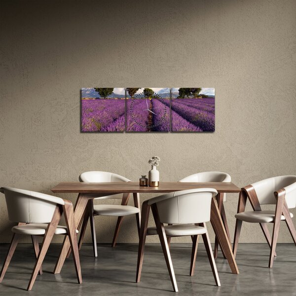 Obraz - Pole lawendy i góry (z zegarem) (90x30 cm)