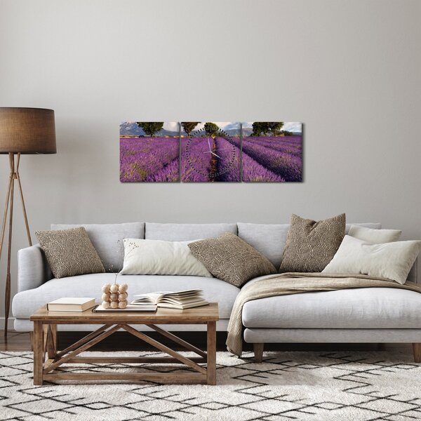 Obraz - Pole lawendy i góry (z zegarem) (90x30 cm)