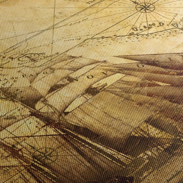 Obraz - Stara mapa (z zegarem) (90x30 cm)